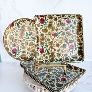Vintage Mid-Century MCM Rose Chintz Paper Mache Gilt Edge Tray - SET of 4 Trays